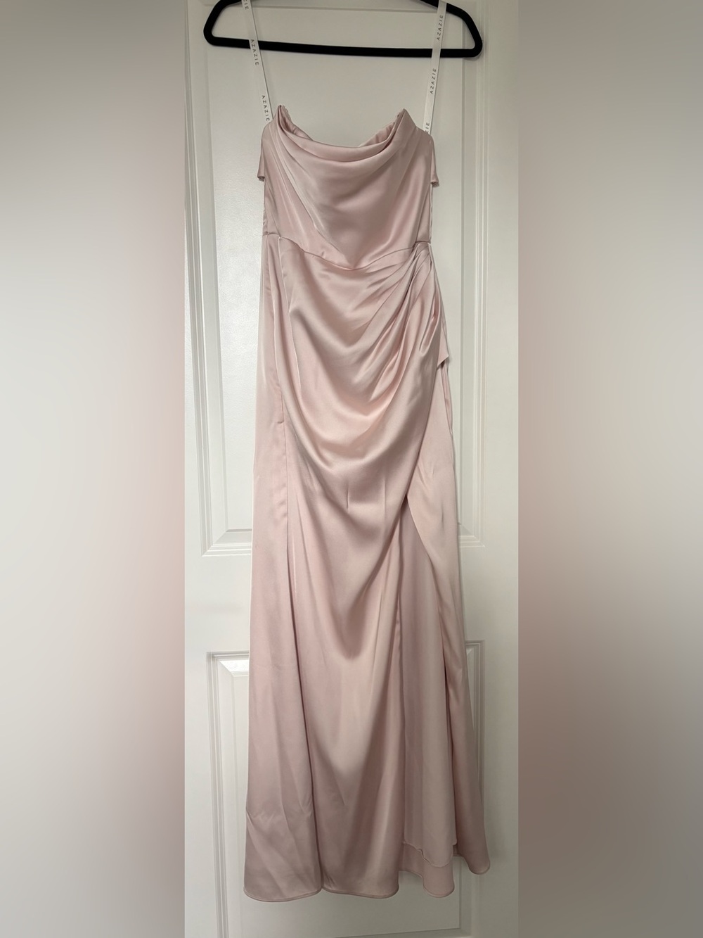 Azazie Leonis Mermaid Bridesmaid Dress Blushing Pink Satin